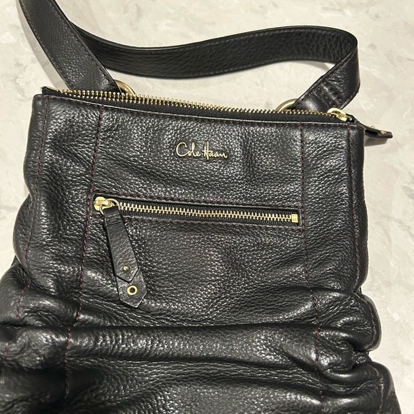 Cole Haan Black Leather Shoulder Bag with Gold Accents - Picture 1 of 5